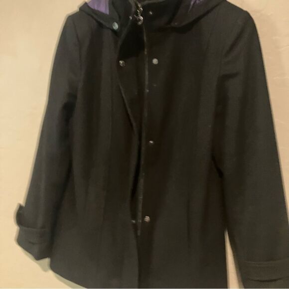 Calvin Klein Black Winter Wool Blend Coat with Removable Hood Women's Size 6 - Picture 8 of 16